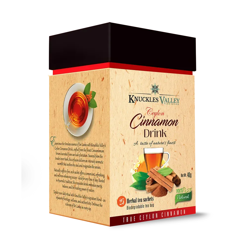 Knuckles Valley Ceylon Cinnamon Drink box of 25 herbal tea sachets
